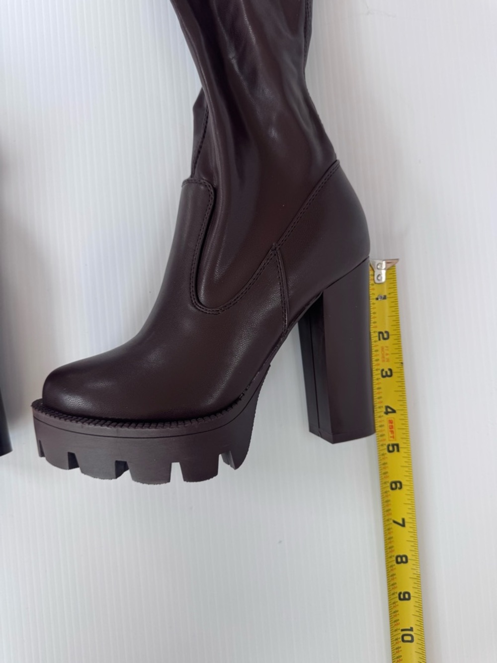 Azalea Wang Ashland Chocolate Thigh High Platform Boots | Chunky Heel Sz 6, 8.5 - Picture 5 of 7